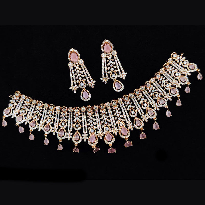 Hira Collections Rose Gold Plated AD Necklace Set