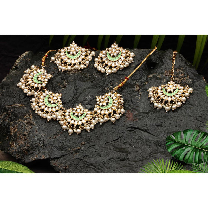 Bhavi Jewels Gold Plated Kundan Stone And Meenakari Necklace Set