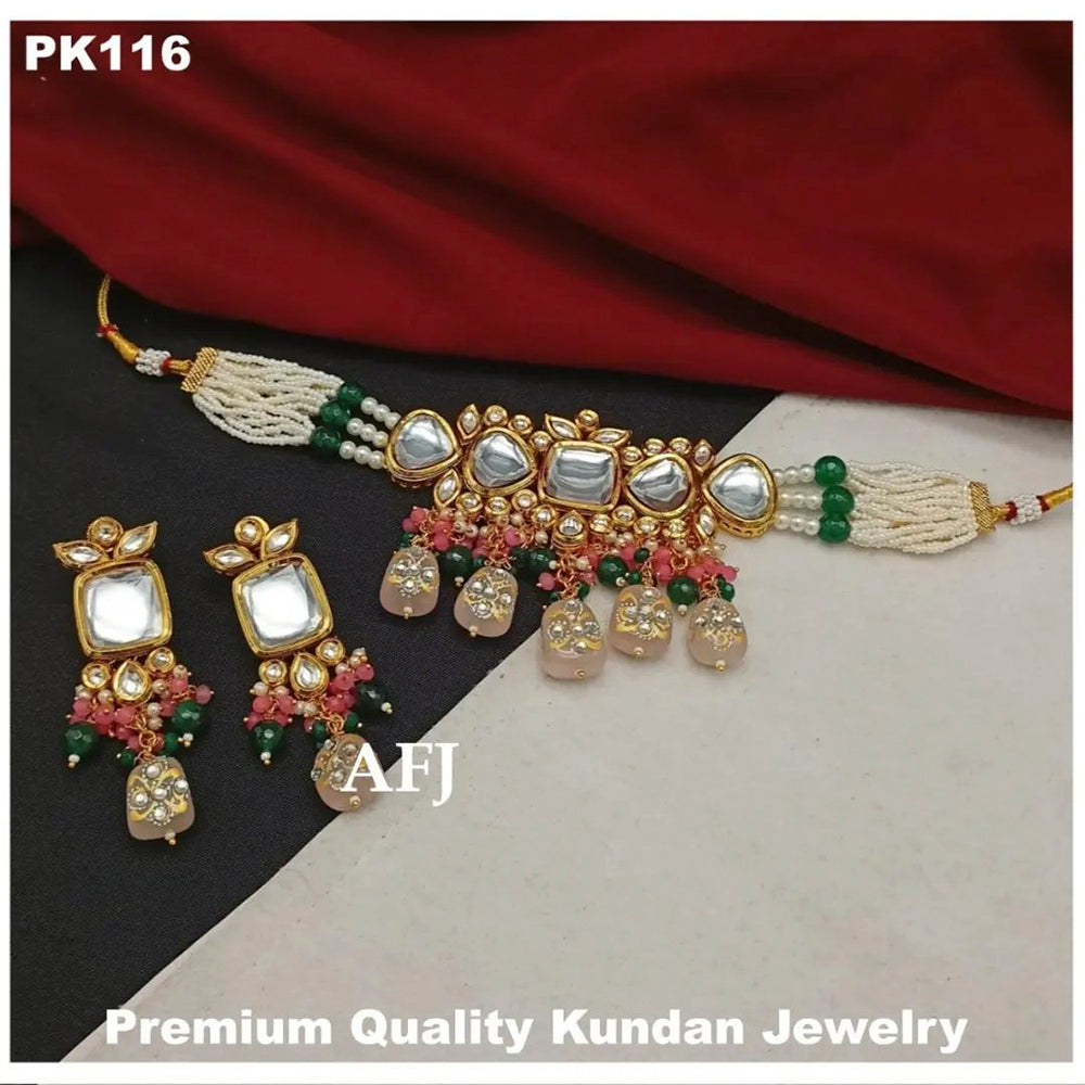 Heera Jewellers Gold Plated Kundan Stone  & Beads Necklace Set