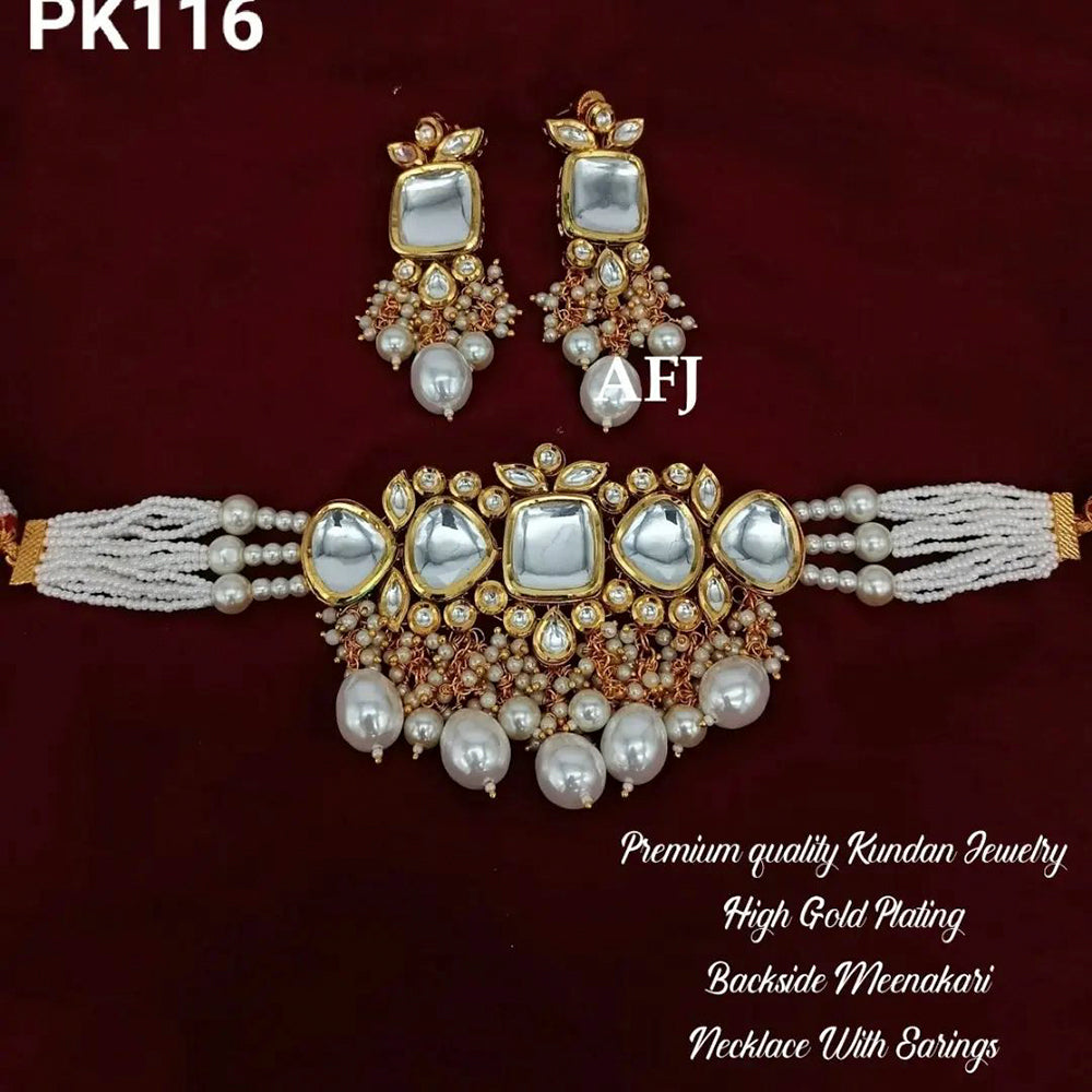 Heera Jewellers Gold Plated Kundan Stone  & Beads Necklace Set