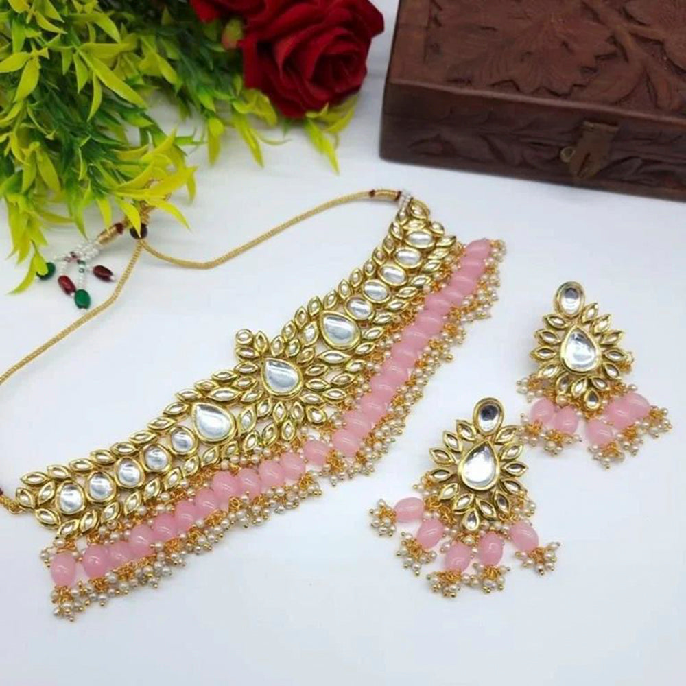 Heera Jewellers Gold Plated Kundan Stone Necklace Set