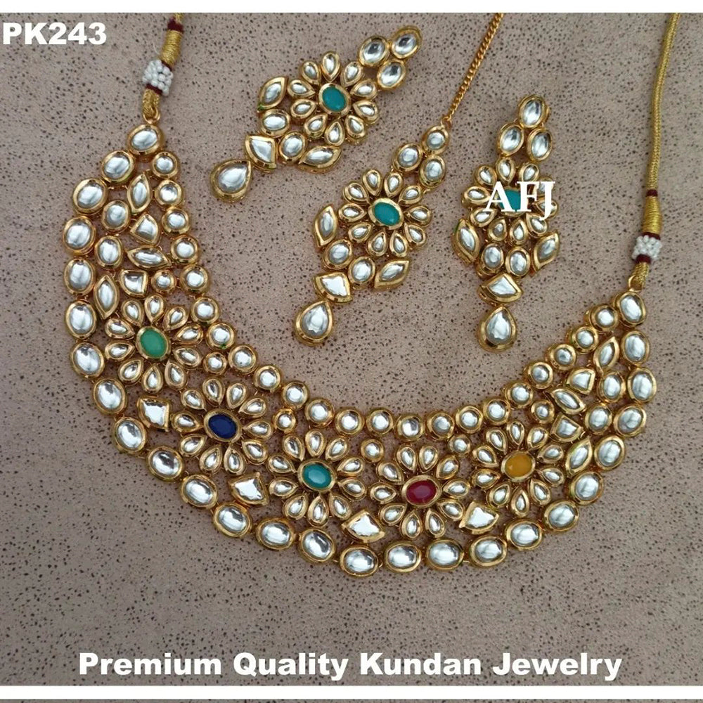 Heera Jewellers Gold Plated Kundan Stone Necklace Set