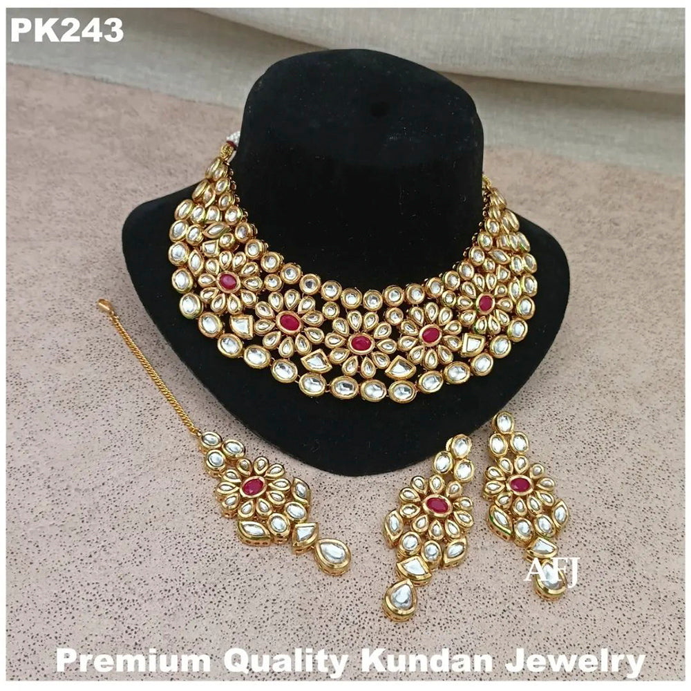 Heera Jewellers Gold Plated Kundan Stone Necklace Set