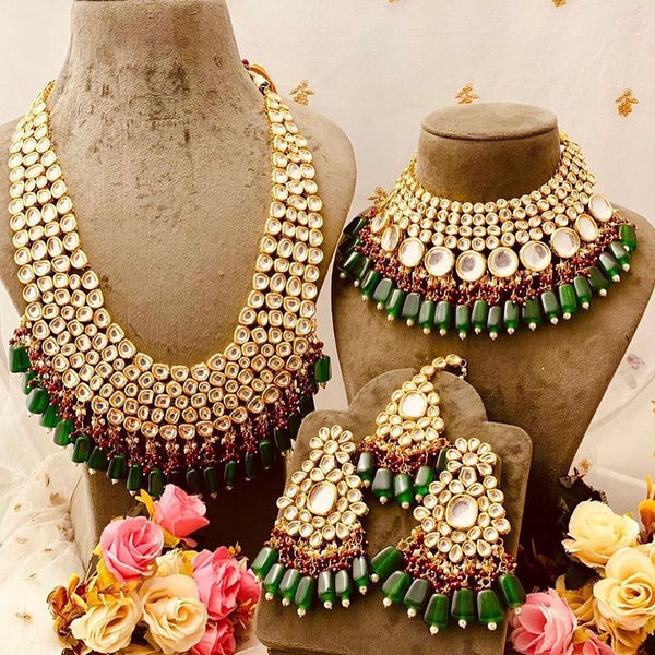 Heera Jewellers Gold Plated Kundan Stone & Beads Bridal Set