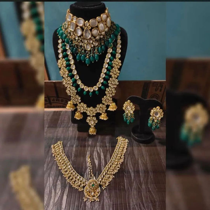 Heera Jewellers Gold Plated Kundan Stone & Beads Bridal Set