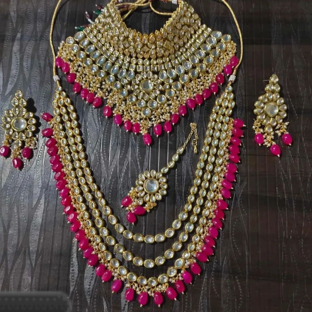 Heera Jewellers Gold Plated Kundan Stone & Beads Bridal Set