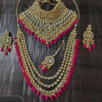 Heera Jewellers Gold Plated Kundan Stone & Beads Bridal Set