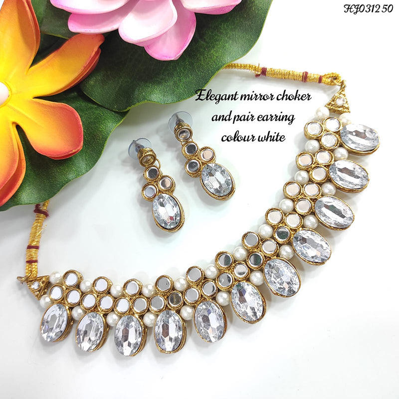Heera Jewellers Gold Plated Mirror & Pota Stone Choker Necklace Set