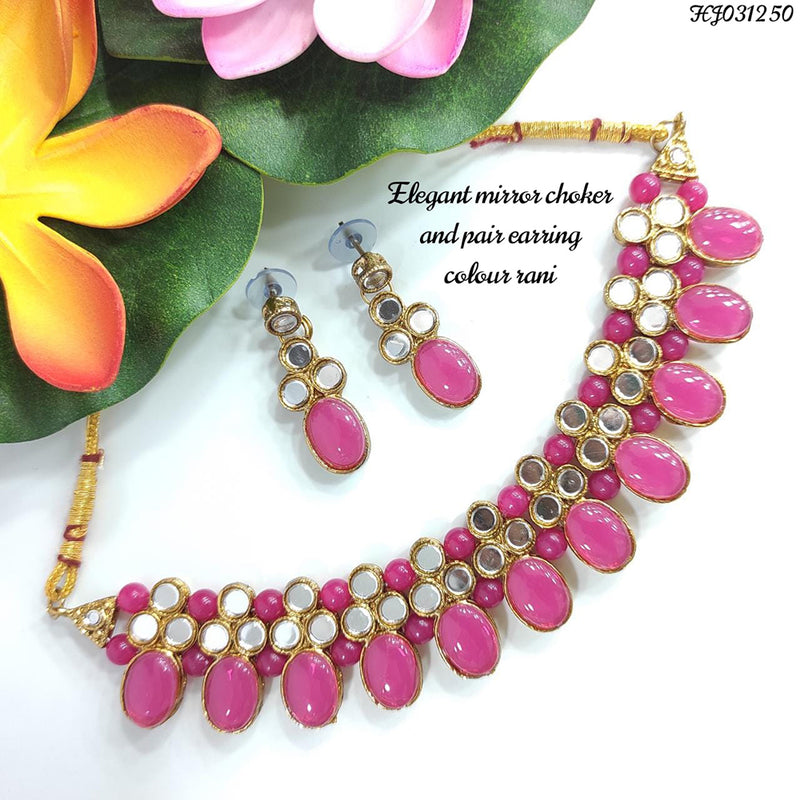 Heera Jewellers Gold Plated Mirror & Pota Stone Choker Necklace Set