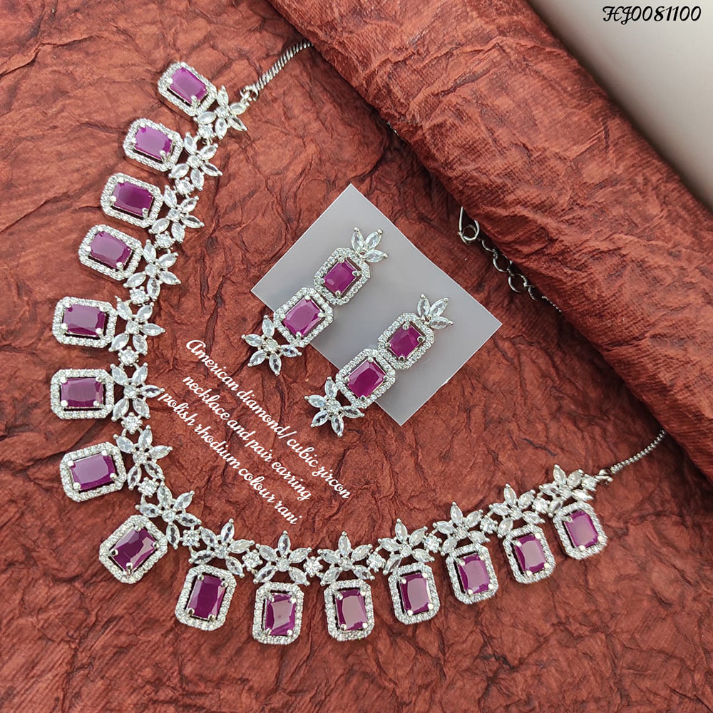 Heera Jewellers Silver Plated AD Stone Necklace Set