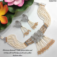 Heera Jewellers Silver Plated AD Stone Necklace Set