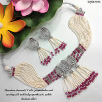 Heera Jewellers Silver Plated AD Stone Necklace Set