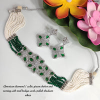 Heera Jewellers Silver Plated AD Stone Necklace Set