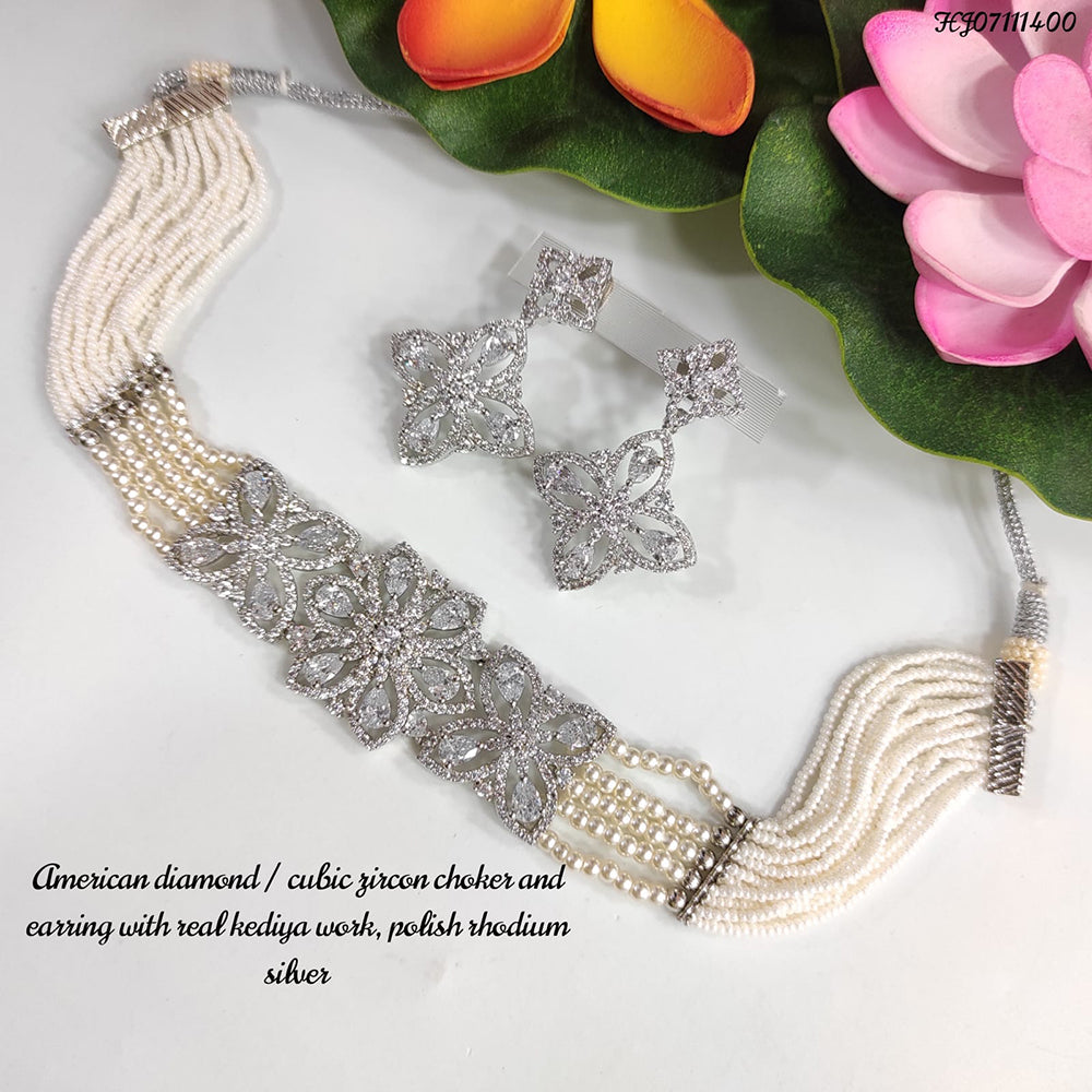 Heera Jewellers Silver Plated AD Stone Necklace Set