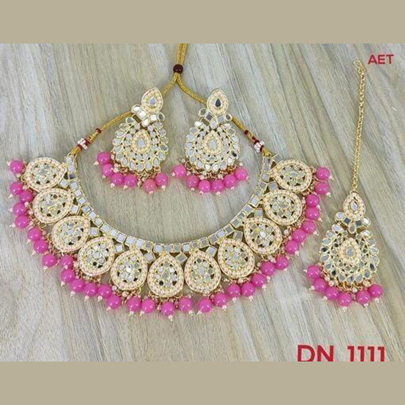 Heera Jewellers Gold Plated Mirror & Beads Choker Necklace Set