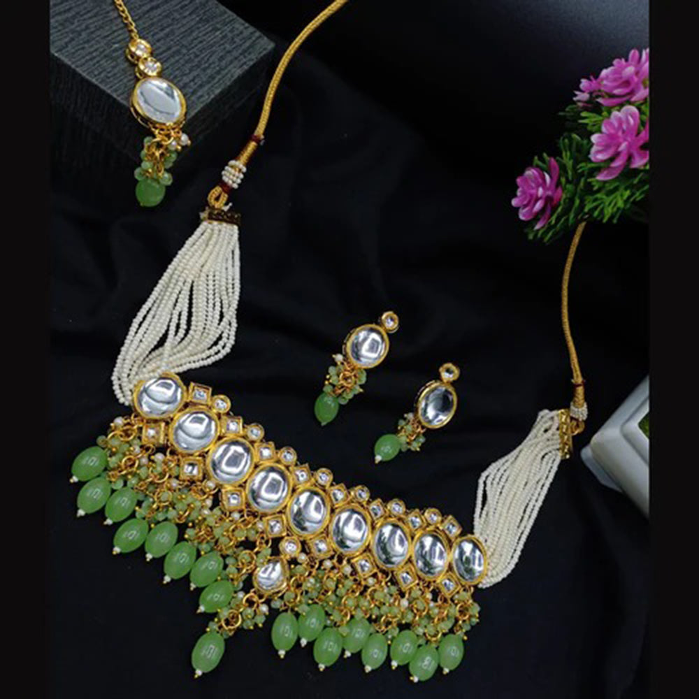 Heera Jewellers Gold Plated Kundan Stone Necklace Set