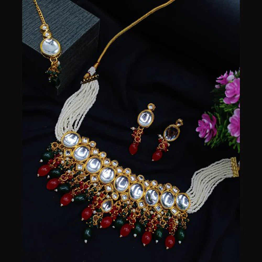 Heera Jewellers Gold Plated Kundan Stone Necklace Set