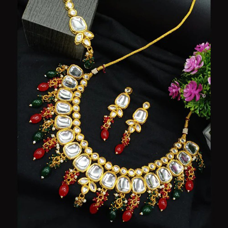 Heera Jewellers Gold Plated Kundan Stone Necklace Set