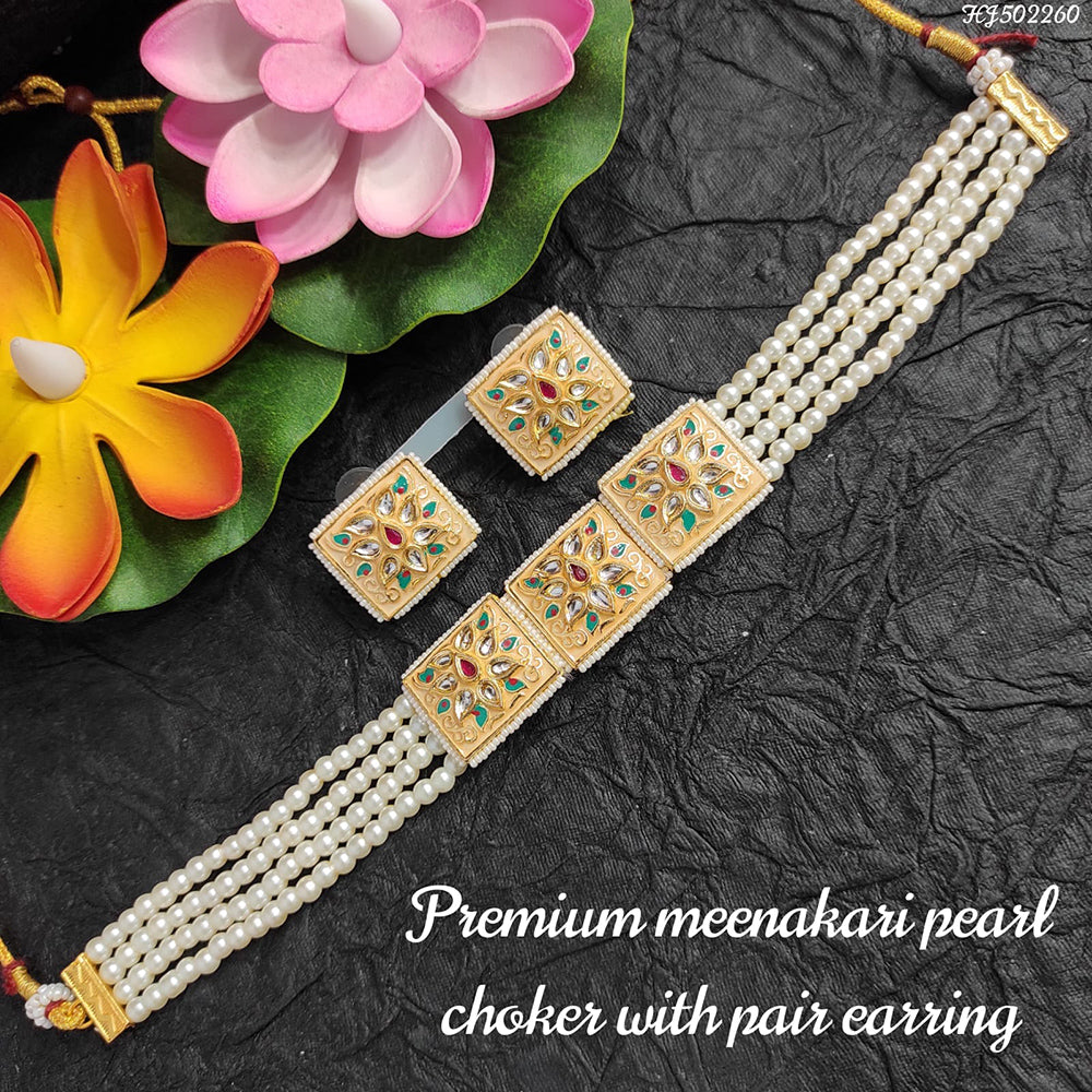 Heera Jewellers Gold Plated Meenakari Choker Necklace Set