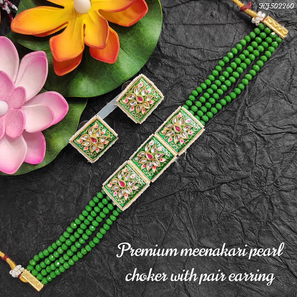 Heera Jewellers Gold Plated Meenakari Choker Necklace Set