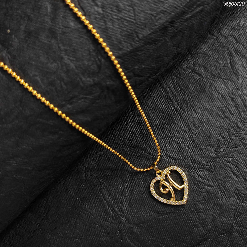 Heera Jewellers Gold Plated Austrian Stone Alphabet ' H ' In Heart Chain Pendant