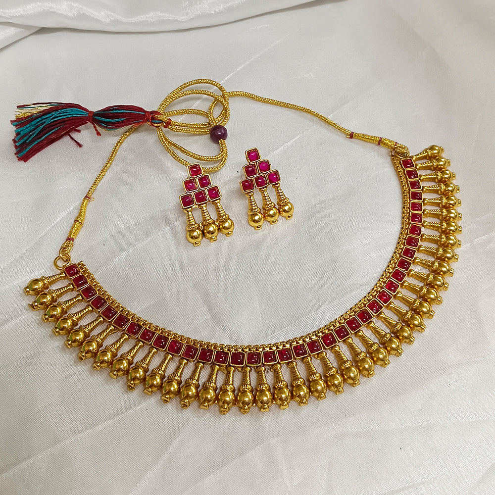 Bhavi Jewels Gold Plated Pota Stone Necklace Set