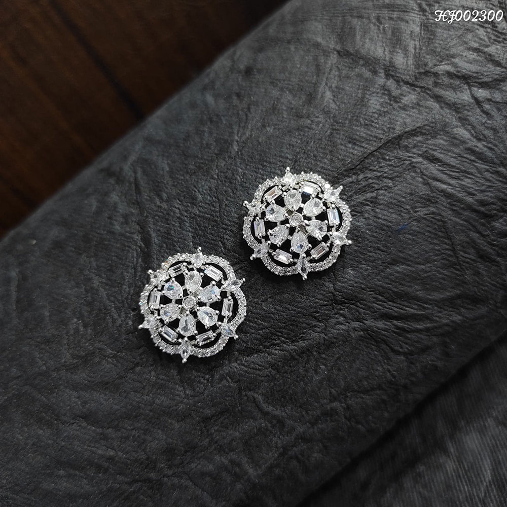 Heera Jewellers Silver Plated AD Stone Stud Earrings