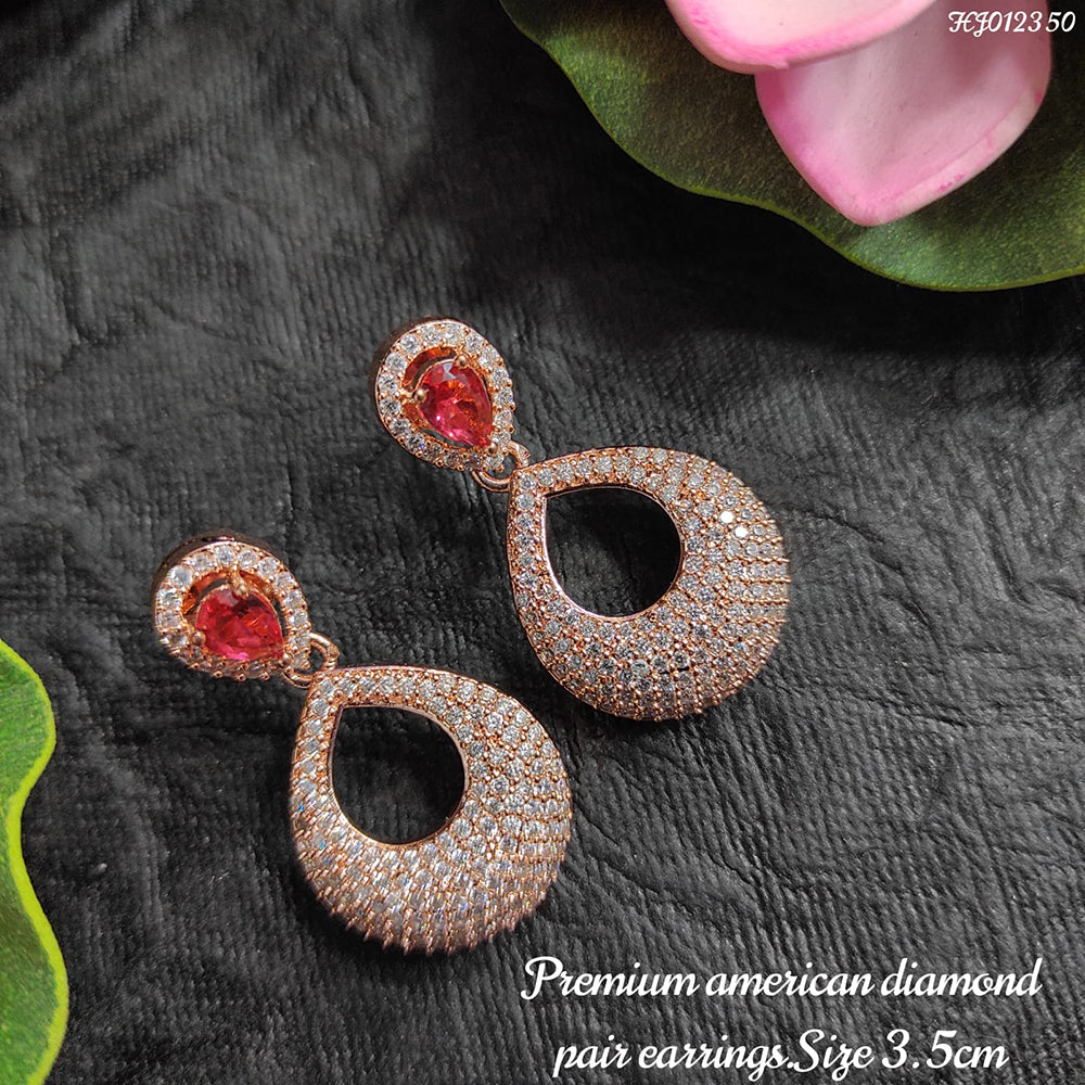 Heera Jewellers Rose Gold Plated AD Stone Dangler Earrings