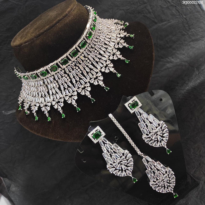 Heera Jewellers Silver Plated AD Stone Necklace Set