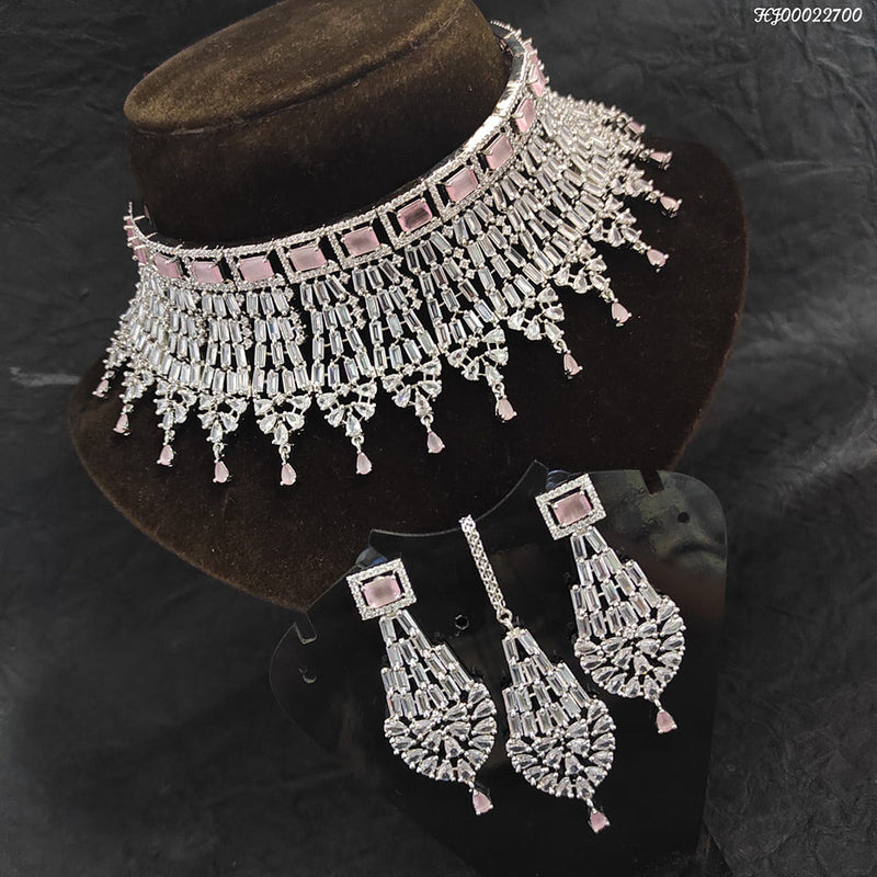 Heera Jewellers Silver Plated AD Stone Necklace Set