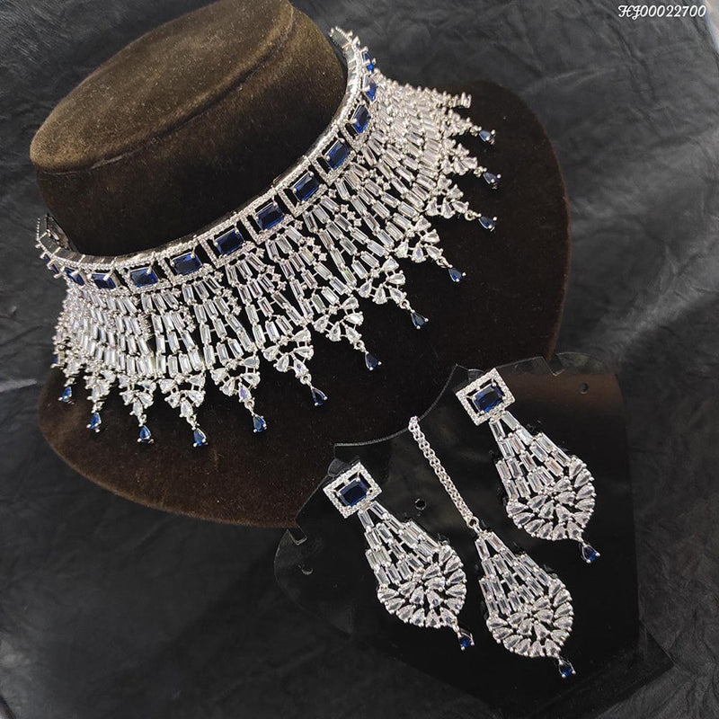 Heera Jewellers Silver Plated AD Stone Necklace Set