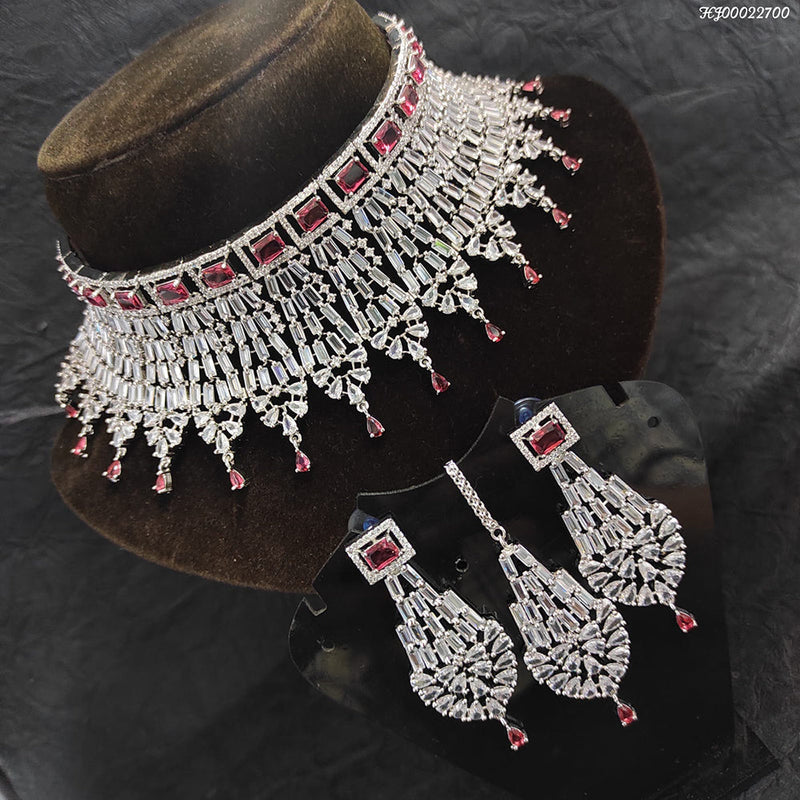 Heera Jewellers Silver Plated AD Stone Necklace Set