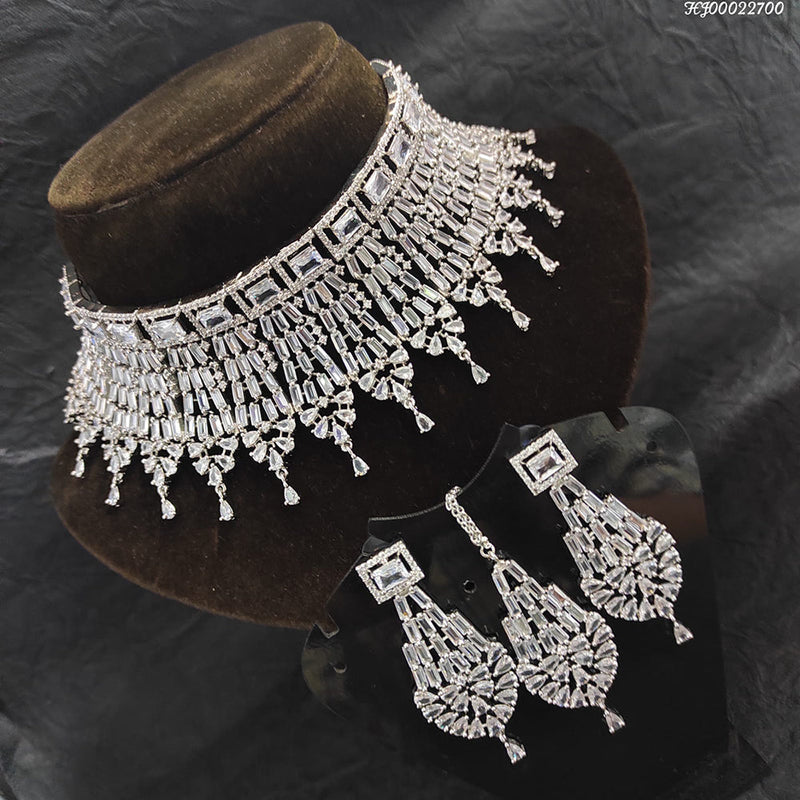 Heera Jewellers Silver Plated AD Stone Necklace Set