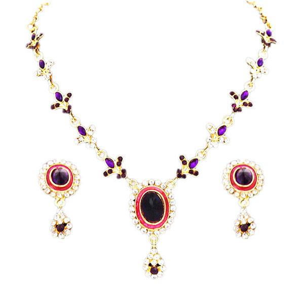 Kriaa Purple Meenakari Austrian Stone Necklace Set - 1100122