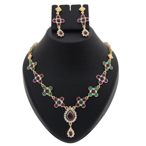 Kriaa Purple Austrian Stone Meenakari Gold Plated Necklace Set - 1100333