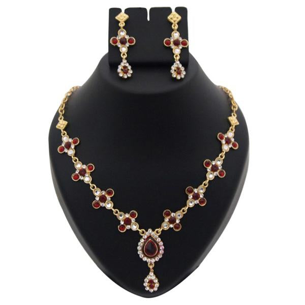 Kriaa Maroon Austrian Stone Kundan Meenakari Necklace Set - 1100336