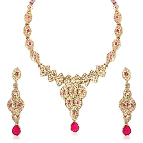 Kriaa Pink Drop Austrian Stone Gold Plated Necklace Set - 1100529