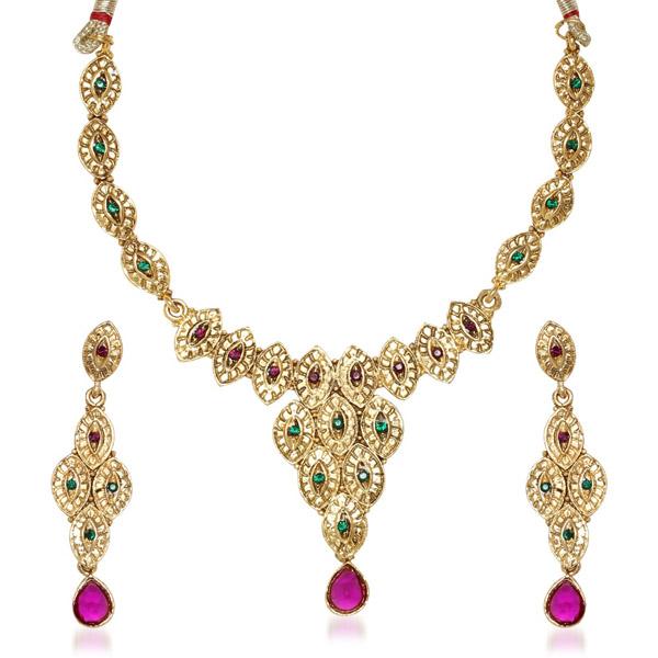 Kriaa Purple Austrian Stone Gold Plated Necklace Set - 1100531