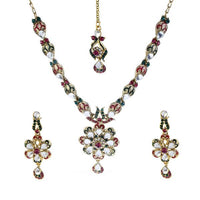 Kriaa Green  Austrian Stone  Necklace Set With Maang Tikka - 1100608