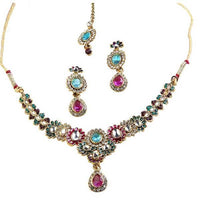 Kriaa Pink Austrian Stone Gold Plated Necklace Set - 1100611