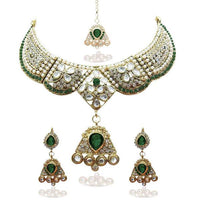 Kriaa Green Austrian Stone Necklace Set With Maang Tikka - 1100623