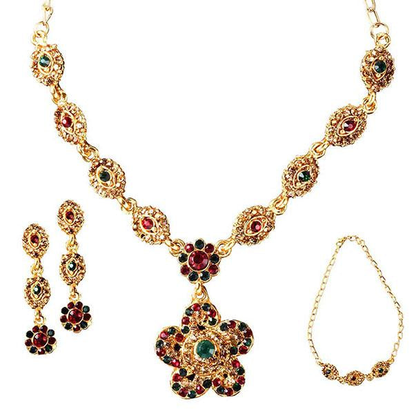 Kriaa Austrian Stone Gold Plated Necklace Set With Bracelet - 1100802