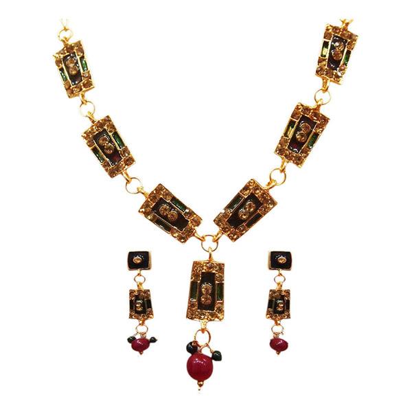 Kriaa Maroon Austrian Stone Gold Plated Necklace Set - 1100814