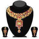 Soha fashion Pink Meenakari Gold Plated Necklace Set - 1100915