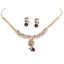 Kriaa Gold Plated Austrian Stone And Pearl Necklace Set - 1101018