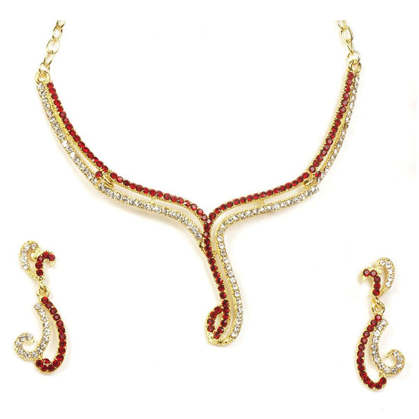 The99Jewel Maroon Austrian Stone Gold Plated Necklace Set - 1101306