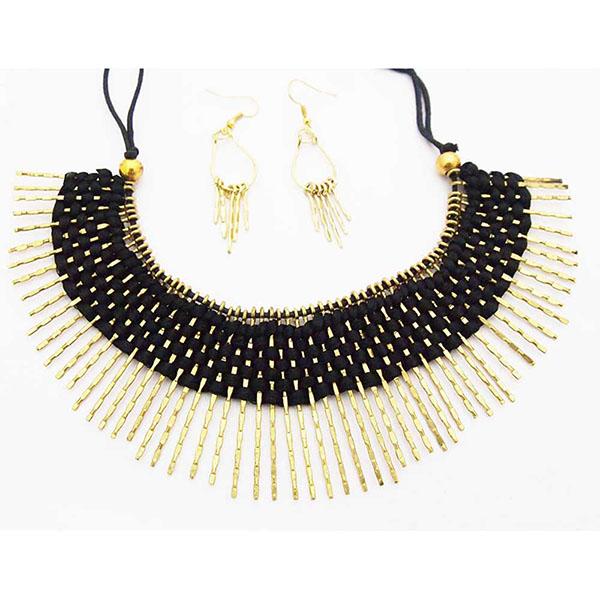 Jeweljunk Black Thread Fusion Necklace Set - 1101401