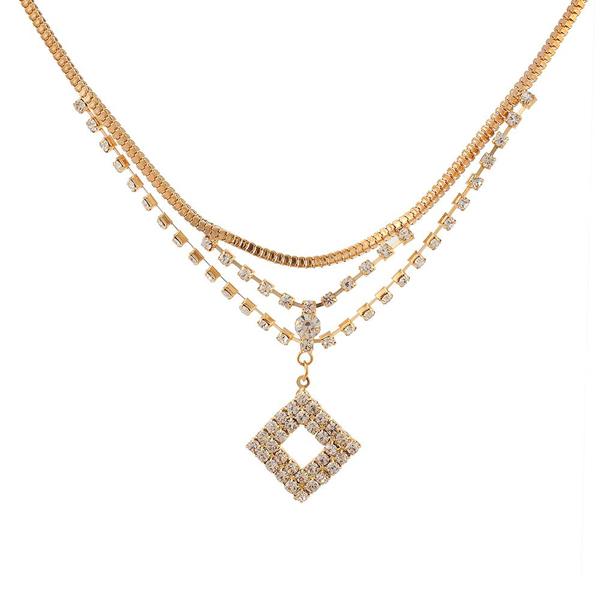 Urthn Rose Gold Plated Austrian Stone Chain Necklaces - 1102420