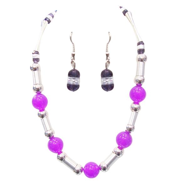 Beadside Purple Beads Rhodium Plated Necklace Set - 1102514