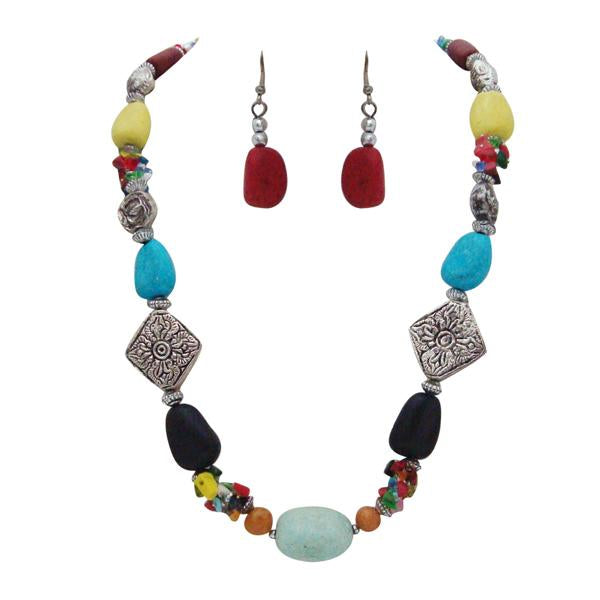 Beadside Silver Plated Multicolour Beads Statement Necklace Set - 1102533